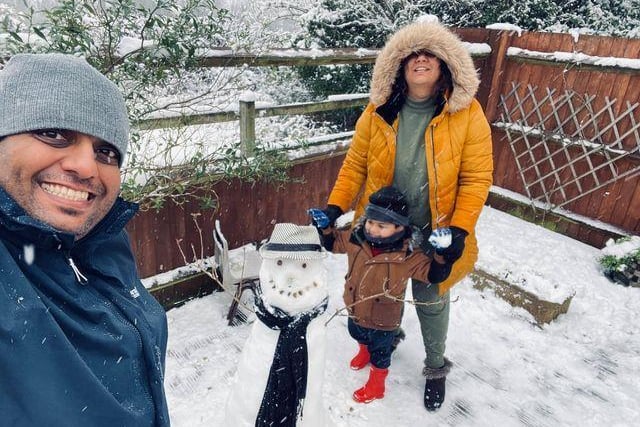 Pooja Hirani's family snow selfie in the garden