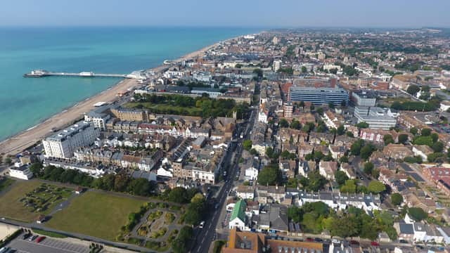 An aerial view of Worthing town centre. Picture by Eddie Mitchell SUS-160818-140517001