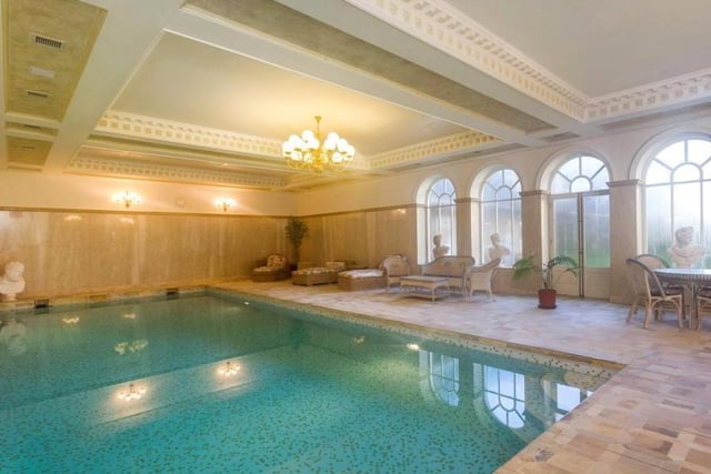Indoor heated swimming pool with changing room at The Grange house, Chacombe (photo from Rightmove)
