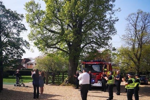 Bedfordshire's police officers, firefighters and the East of England Ambulance Service visited Captain Moore in April last year, to applaud his achievement and thank him for his amazing fundraising work on behalf of the county