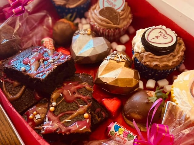 Mill House Tearooms will not only be doing afternoon tea but these scrumptious Valentine's boxes containing four gooey chocolate brownies, two hot chocolate bombs, two heart chocolate cakesticks, four mixed flavour cupcakes, two chocolate covered strawberries, love hearts and heart chocolates at £25 a box.