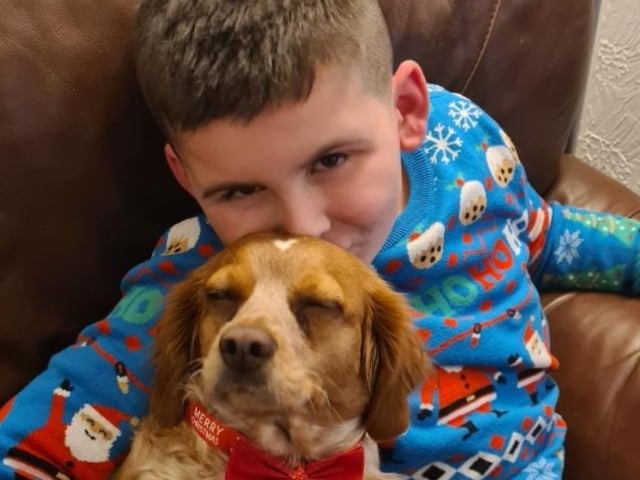 Lucie Dumbleton sent in this picture of her son with her mum's dog Karla