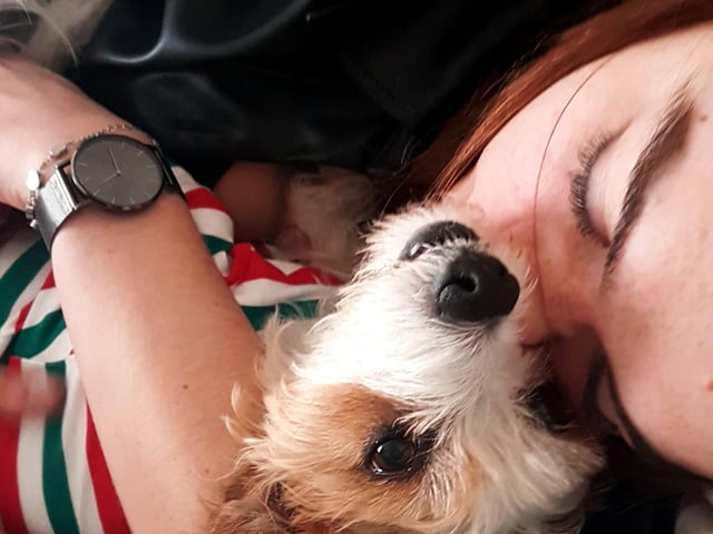 So much love in this picture. Rachel Baldwin's daughter with dog Lulu