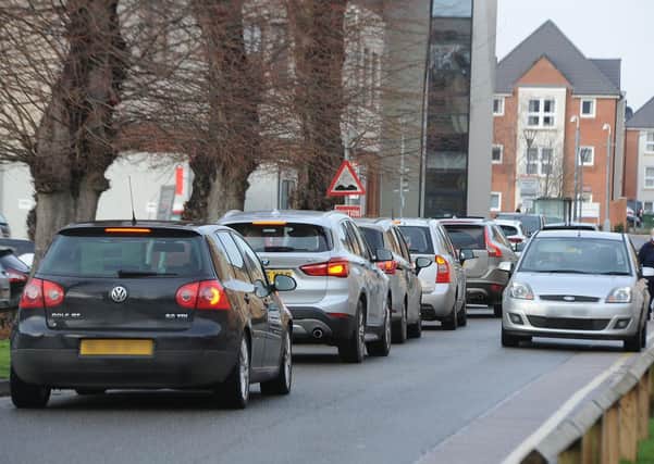 Traffic queues to get into the Urgent Care Centre in Peterborough.