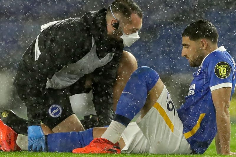 Last feature for Brighton on Jan 10 at Newport in the FA Cup. He left the field with a 'minor injury' which turned out t be a more serious hamstring issue. This Wednesday against Leicester could be too soon but he may be available for Villa on Feb 13