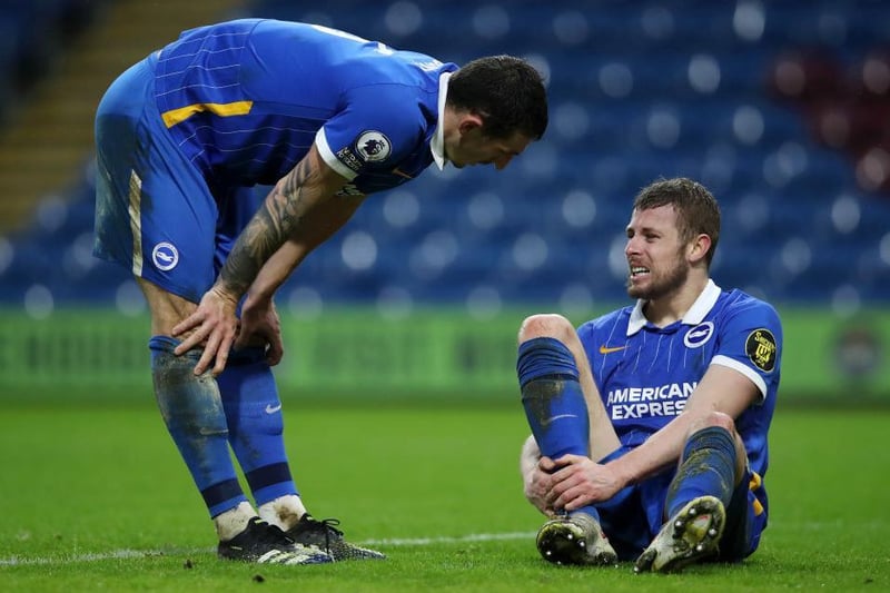 Rolled his ankle against Burnley as he made a last ditch challenge on Matej Vydra. Webster is currently being assessed and Graham Potter said,  "The initial signs are encouraging." Could miss the FA Cup fixture at Leicester this Wednesday but will hope to be back on Feb 13 against Aston Villa