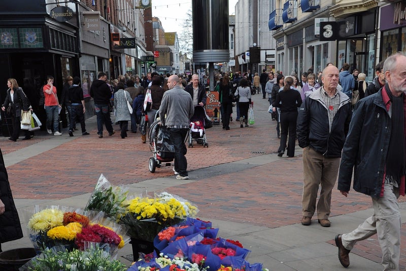 'Flowers are lovely'... remember the flower ladies? This is Montague Street on 'Super Saturday' in November 2010