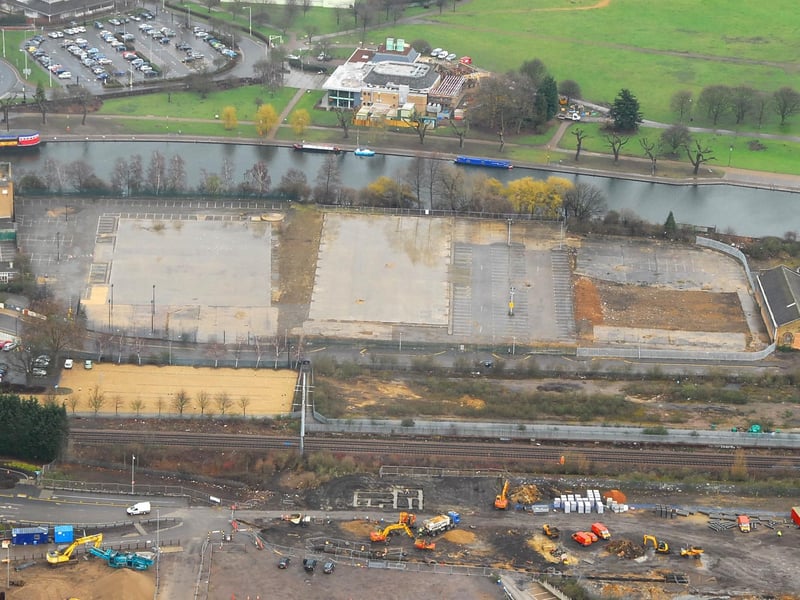This picture was taken nine years ago and the scene has changed dramatically in the intervening years. It shows work underway clearing the south bank for what has now become known as Fletton Quays. If you took a picture from the same spot todaythe view of the Key Theatre on the other side of the Nene would be blocked by flats.