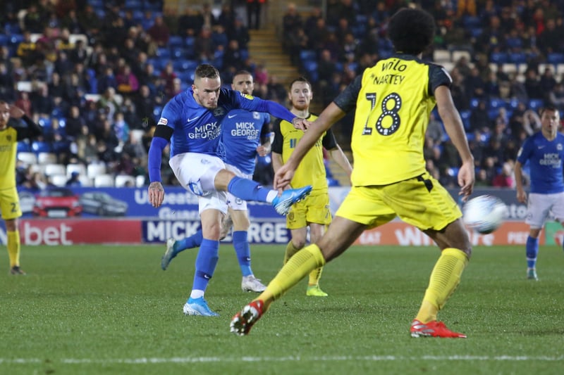 v Burton (home), November 2019. Ward has scored four of his 13 Posh goals against Burton and this was a brilliant hit from long range in the last minute of a game to deliver a 1-0 win for a depleted home side.