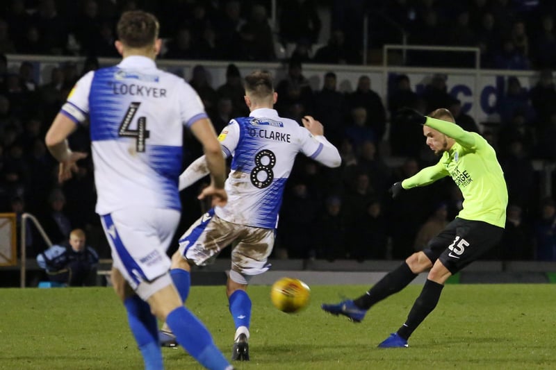 v Bristol Rovers (away), January, 2019. The first game of manager Darren Ferguson's third spell in charge of Posh and Ward rescued a point from a 2-2 draw with a stunning 30 yard smash which flew into the top corner.