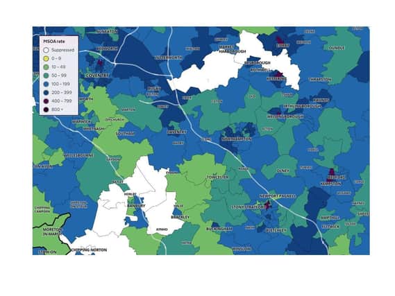 How the county's Covid map looked on February 12 with the large white areas showing three or fewer cases in the previous week