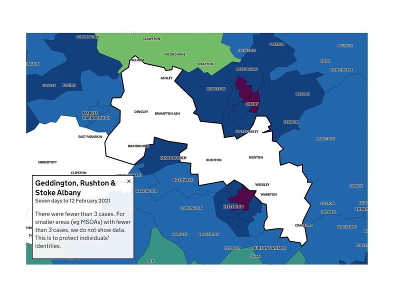 Despite sitting between areas with high rates in Kettering and Corby, villages around Geddington are largely Covid free