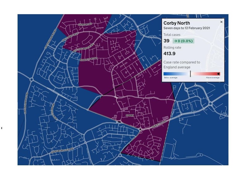 The number of cases in Corby's northern neighbourhoods remained unchanged from the previous week despite, falls elsewhere