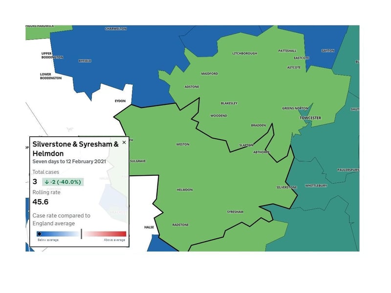 Case rates in the Silverstone area have dropped below 50 per week per 100,000 people