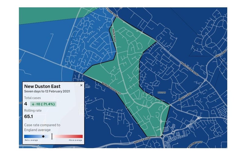 New Duston East has the lowest case rates among Northampton neighbourhoods