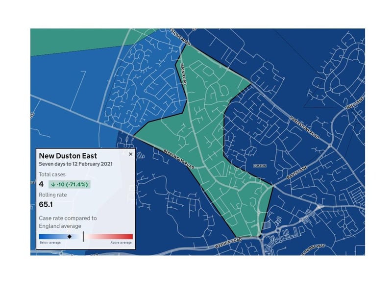 New Duston East has the lowest case rates among Northampton neighbourhoods