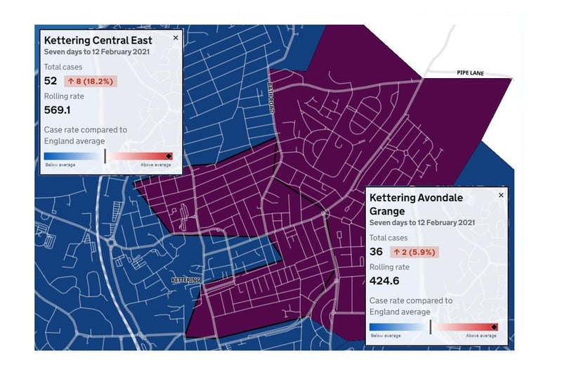 Parts of Kettering town centre now has the county's highest case rates — with the Avondale Grange neighbourhood not far behind