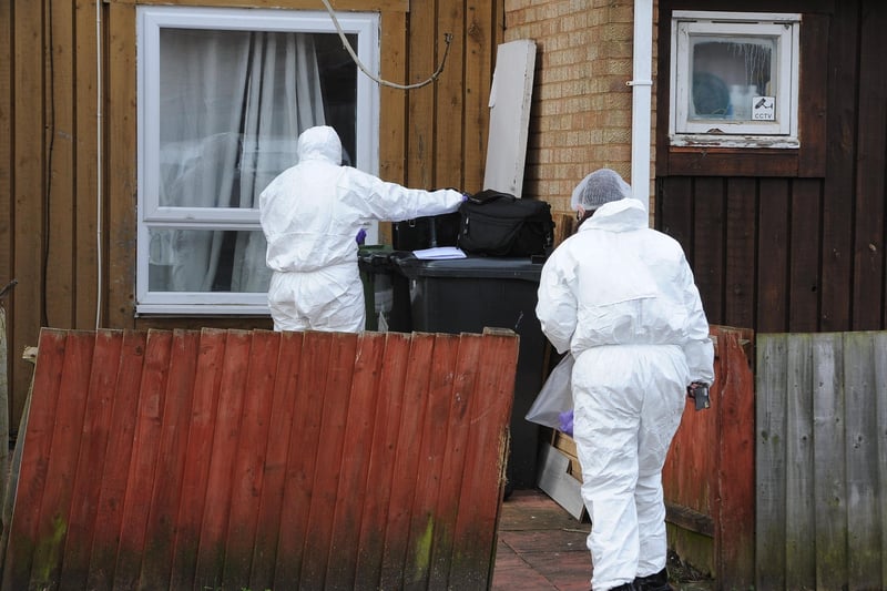 Police teams have alsobeen at the property in Brudenell, Orton Goldhay which is at the centre of a murder investigation.