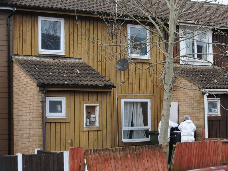Police teams have alsobeen at the property in Brudenell, Orton Goldhay which is at the centre of a murder investigation.