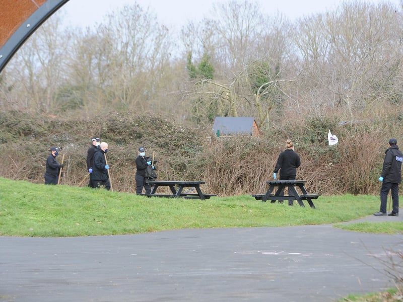 Police searches focused on wooded areas and scrubland.