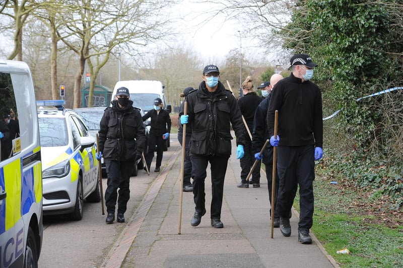 Police search teams in Orton Goldhay around Winyates and Brudenell. Pictures: David Lowndes
