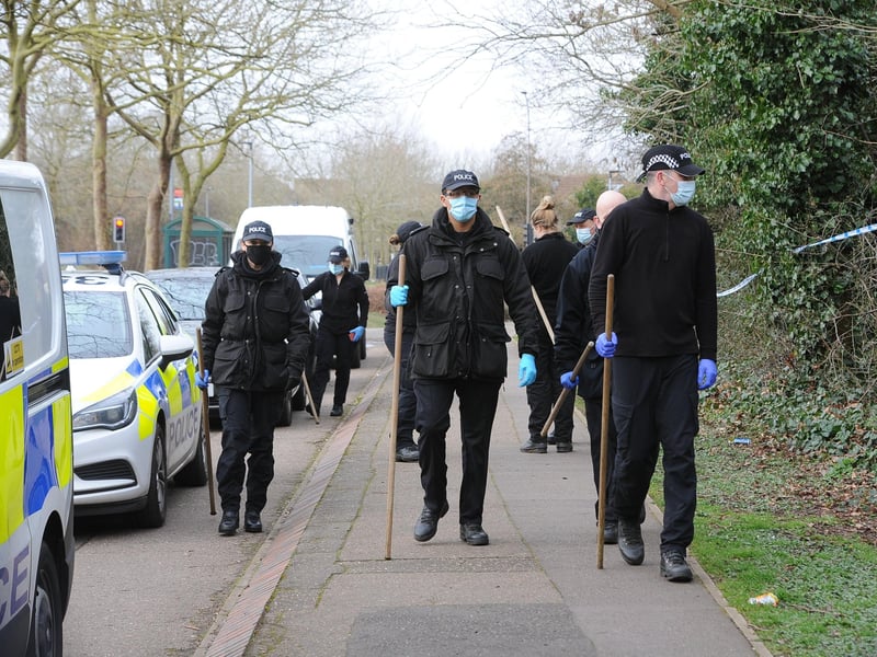 Police search teams in Orton Goldhay around Winyates and Brudenell. Pictures: David Lowndes