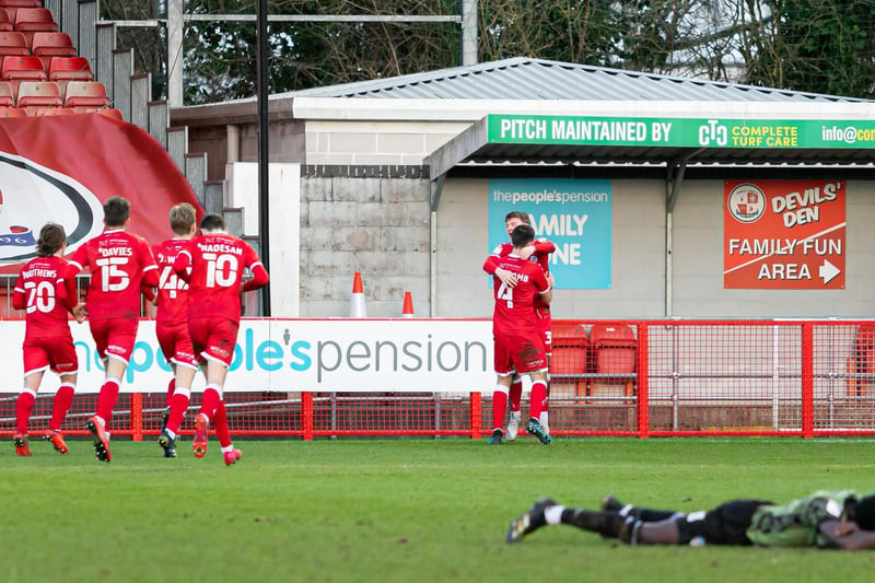 Pre-match, action and celebration pictures from Crawley's win over Colchester / Pictures: UK Sports Images/Jamie Evans