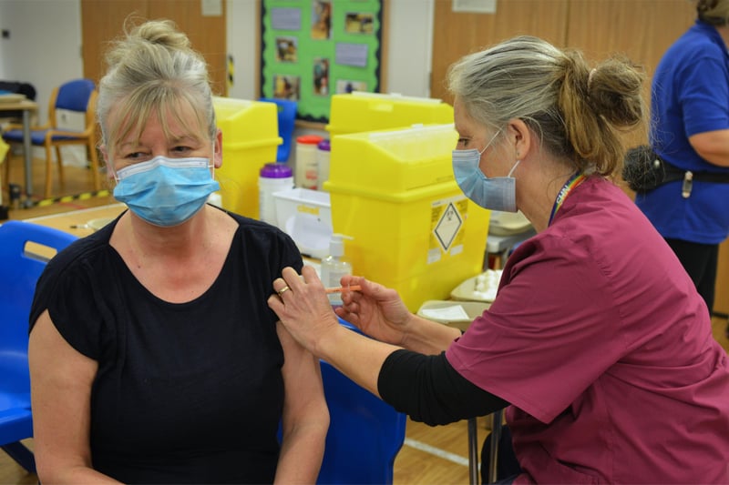 Covid-19 vaccinations at Etchingham Village Hall 19/2/21. Pic Justin Lycett. SUS-210219-150800001