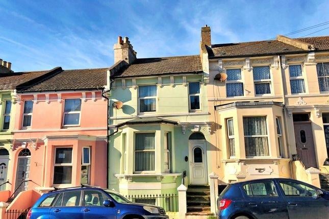 Terraced house, entrance hall, two reception rooms, separate W.C, kitchen with a lean-to,  three bedrooms, one family bathroom, loft space, double glazing throughout, private rear garden. In need of modernisation.  Price: £190,000.