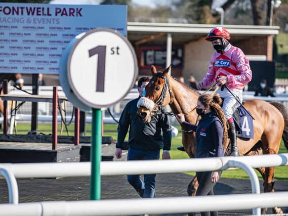 The £50k National Spirit Hurdle was won by Brewin'upastorm, ridden by Aidan Coleman / Picture: Darren Cool for Fontwell Park