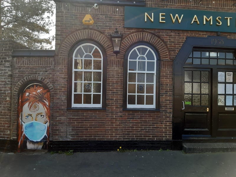 Horace has debuted a new artwork outside the New Amsterdam pub in High Street, Worthing, themed around David Bowie and the coronavirus pandemic .