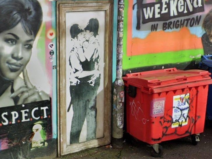 The Kissing Coppers on the wall of the Prince Albert pub in Brighton. Picture: Google Street View