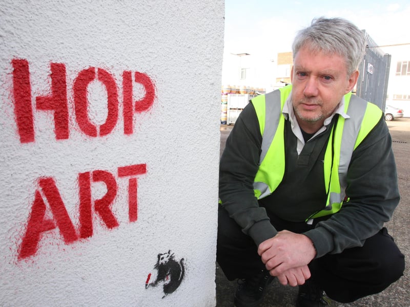Graffiti on wall of Dark Star Brewery, Partridge Green. Nick Pyle Logistics manager. Photo by Derek Martin