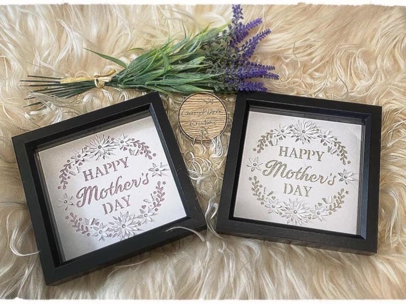 These beautifully crafted three-dimensional Mother's Day frames were created by 'Cherry Blossom Creations' and are priced at £12 each. For more information, visit their Facebook page.