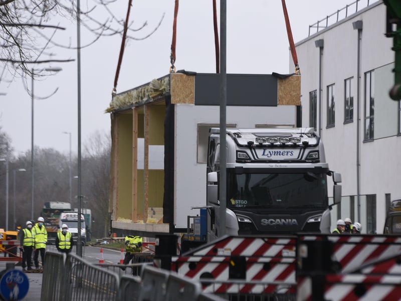 Peterborough City Hospital A & E improvements work about to start with the lifting of 6 pods. EMN-210103-155411009