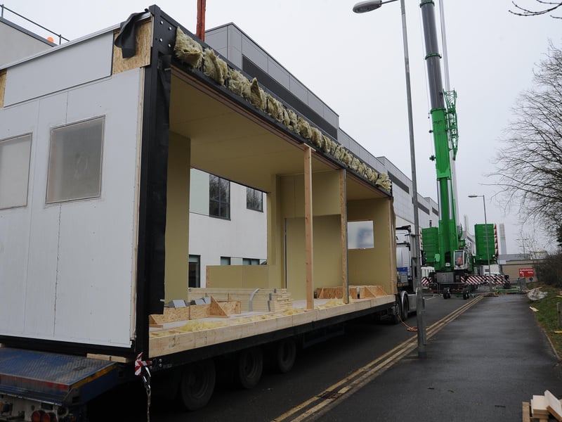 Peterborough City Hospital A & E improvements work about to start with the lifting of 6 pods. EMN-210103-155411009