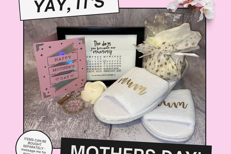 'Spells & Scribbles' are offering this lovely Mother's Day gift set, which includes handmade chocolates, homemade spa slippers and soap, a keyring, a handmade card and a print of the day her child(ren) were born. For more information, visit their Facebook page.
