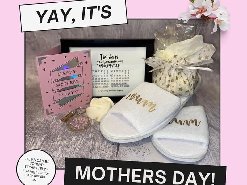 'Spells & Scribbles' are offering this lovely Mother's Day gift set, which includes handmade chocolates, homemade spa slippers and soap, a keyring, a handmade card and a print of the day her child(ren) were born. For more information, visit their Facebook page.