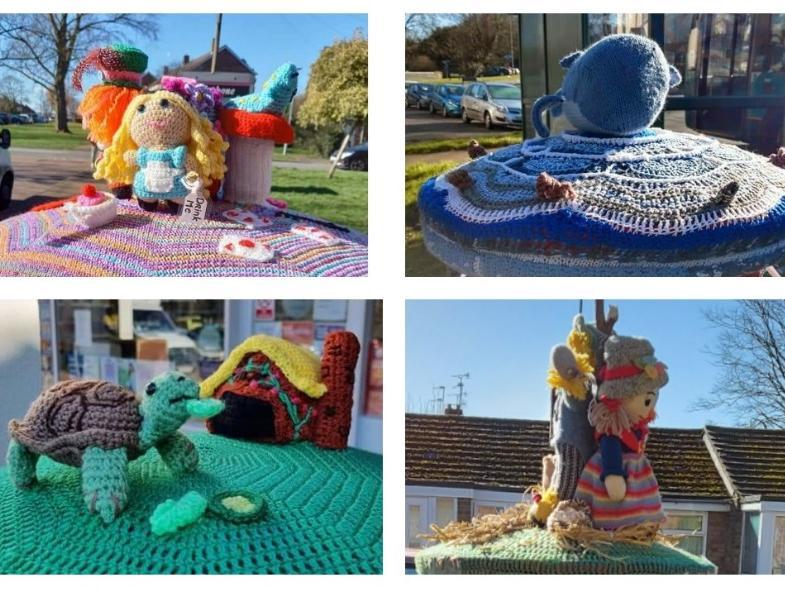 Hemel Hempstead Yarn Bomb group create knitted toppers to celebrate World Book Day