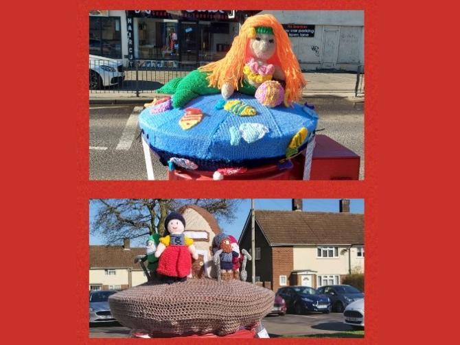 Hemel Hempstead Yarn Bomb group create knitted toppers to celebrate World Book Day