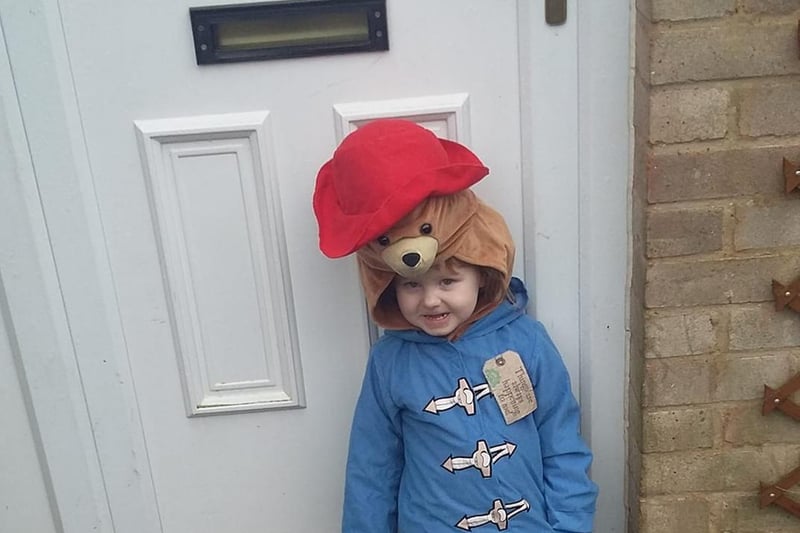 Jorgia Orton-Rigby, 3, has transformed overnight into Paddington Bear.