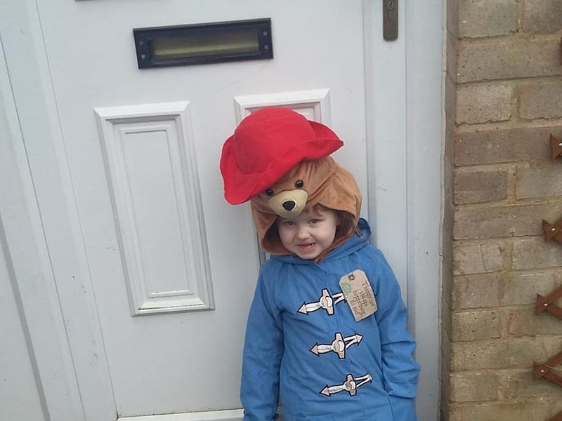 Jorgia Orton-Rigby, 3, has transformed overnight into Paddington Bear.