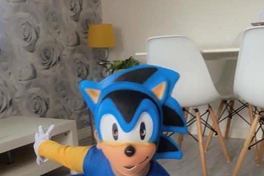 Ramon Byrne looks a little different today as he's ditched the school uniform for a Sonic The Hedgehog costume.