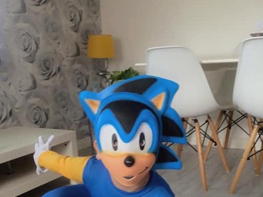 Ramon Byrne looks a little different today as he's ditched the school uniform for a Sonic The Hedgehog costume.