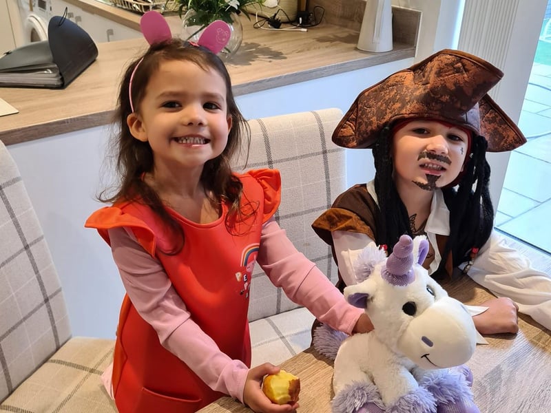 Mollie Miller has become Pepper Pig while her brother Joshua Miller is sporting the Captain Jack Sparrow look.