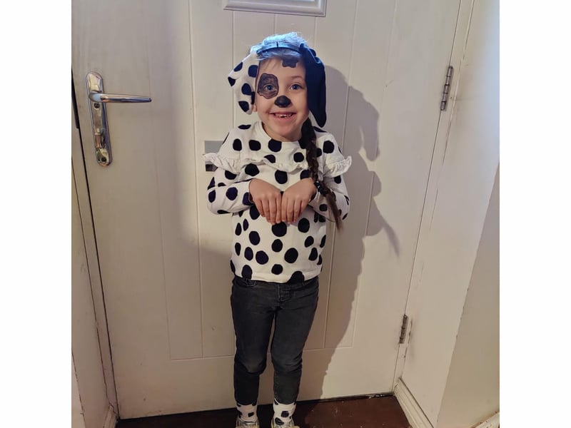 Ruby is barely recognisable today and dresses up as Patch from 101 Dalmations.