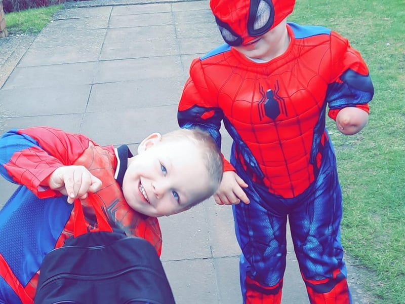 Spiderman-mad brothers Korey and Kayden pictured off to nursery this morning.