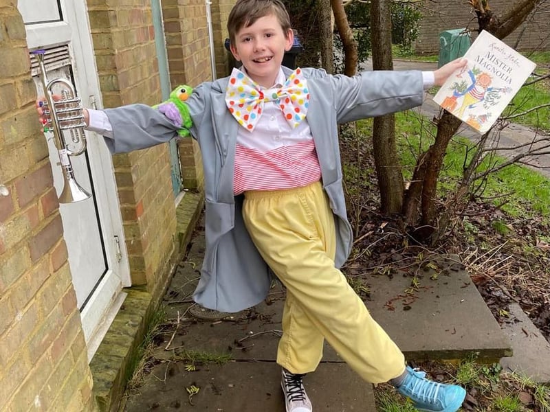 11-year-old Leyton pictured this morning as Quentin Blake's Mr Magnolia.