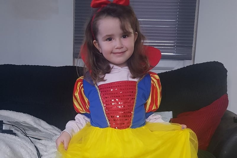 Bella, 3, transformed overnight into Disney princess, Snow White.