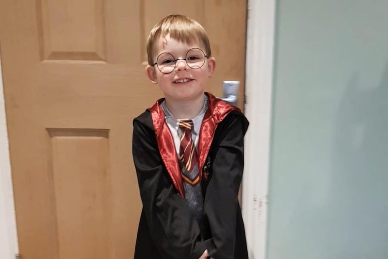 Little Olly, 4, aka Harry, got in the spirit of World Book Day this morning as he dressed up as his favourite wizard.